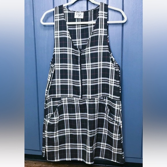 Vintage Dresses & Skirts - Vintage Black White Red Plaid Jumper Dress Medium Drop Waist School Girl Emo